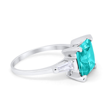 Princess Cut Baguette Wedding Ring Simulated Paraiba Tourmaline CZ 925 Sterling Silver